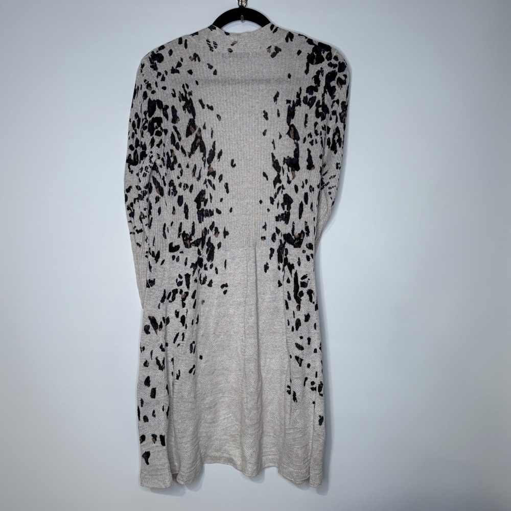 Nic+Zoe Leopard Print Linen Blend Duster Cardigan Size Medium Oatmeal & Black - Picture 6 of 8